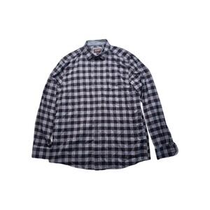 JOHNSON AND MURPHY Shirt Button Up Men‎ Large Gray Purple Flip Cuff Cotton (306)